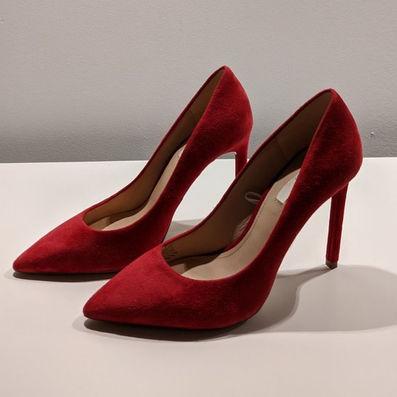 H&M Red (Faux) Suede Leather Pointed Toe Pumps - Picture 4 of 4